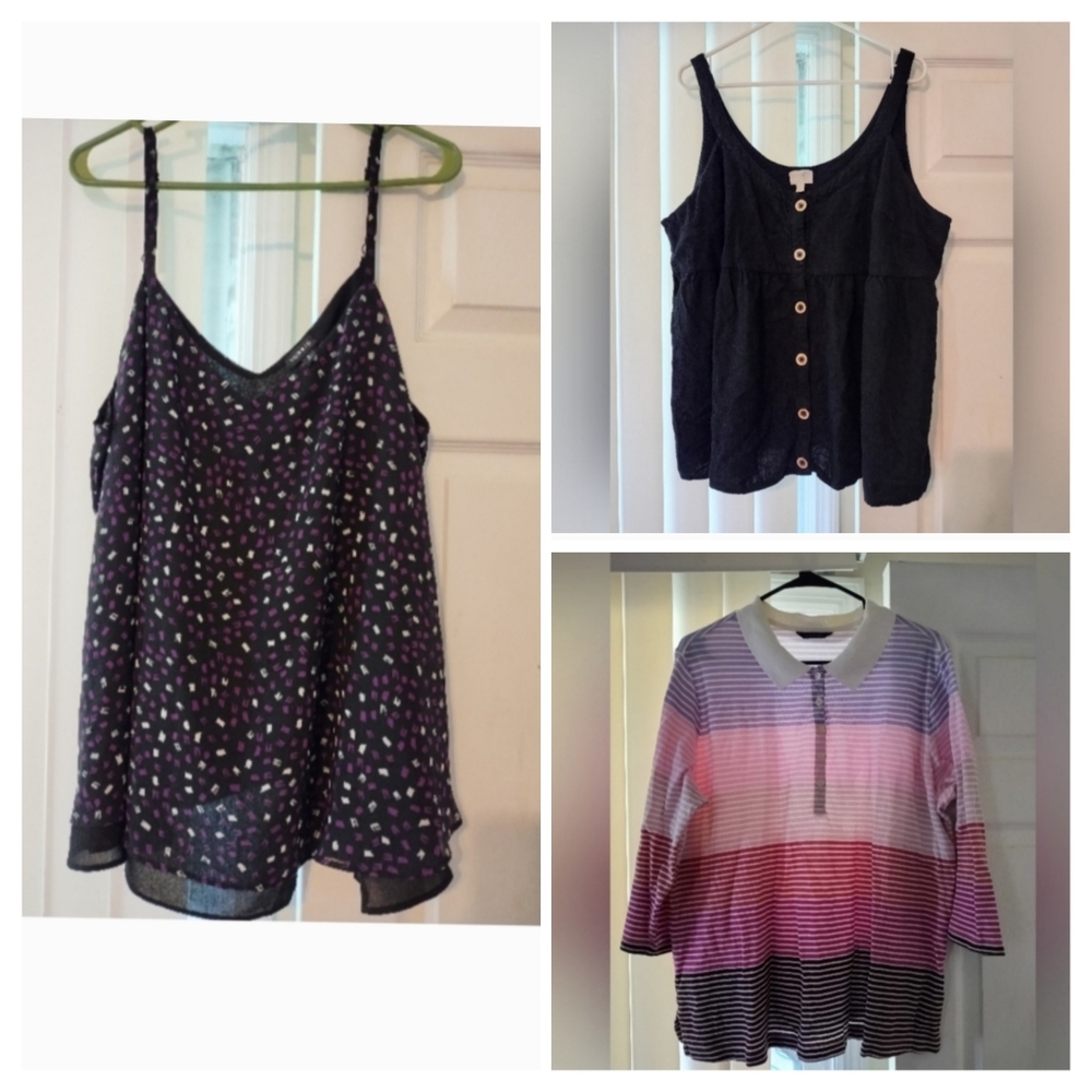 2X Bundle Three Tops Assorted Brand Torrid Terra and Sky Lands End